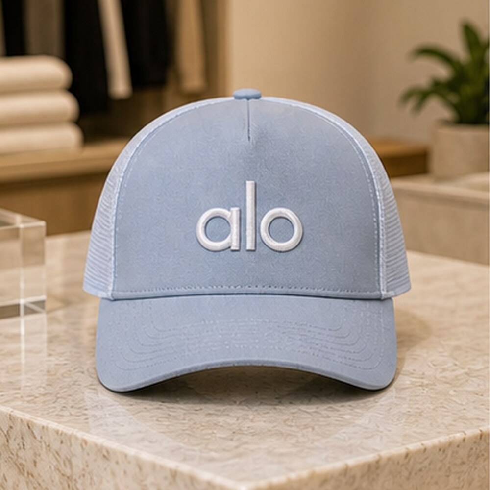 ALO Yoga Mist Blue Gray Summer Mesh Trucker Cap Hat OS